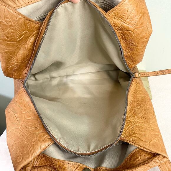 American Leather Co Liberty Shopper Leather Floral Shoulder Tote Bag - Picture 10 of 10